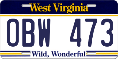 WV license plate OBW473
