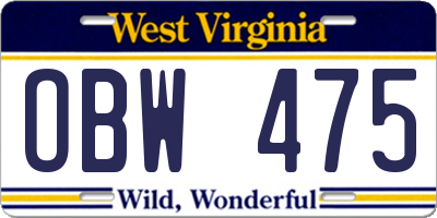 WV license plate OBW475