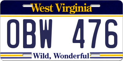 WV license plate OBW476
