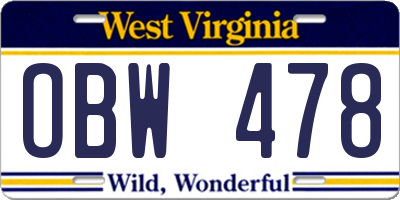WV license plate OBW478