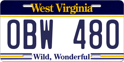 WV license plate OBW480