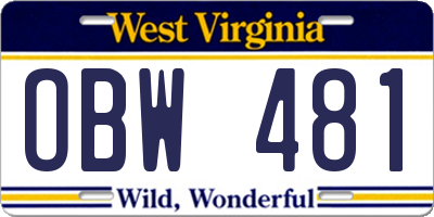 WV license plate OBW481