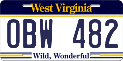 WV license plate OBW482