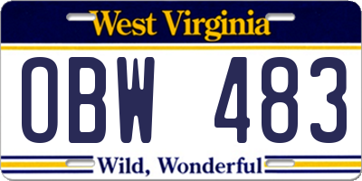 WV license plate OBW483