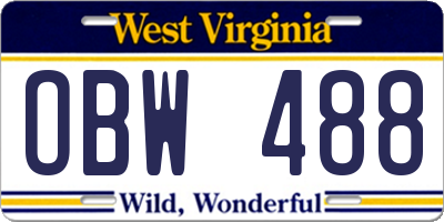 WV license plate OBW488