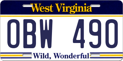 WV license plate OBW490