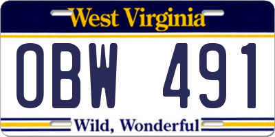 WV license plate OBW491