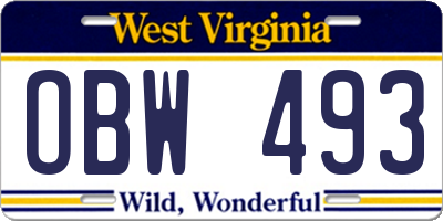 WV license plate OBW493