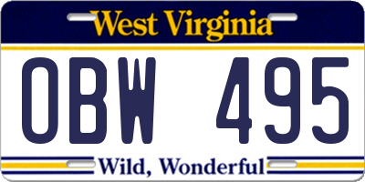 WV license plate OBW495