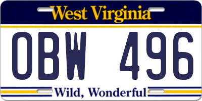 WV license plate OBW496