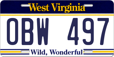 WV license plate OBW497