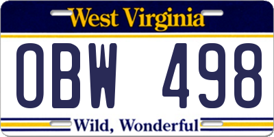 WV license plate OBW498