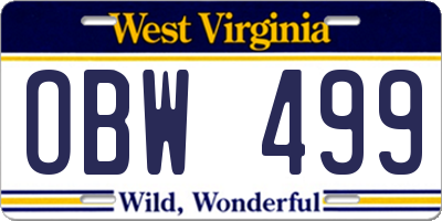 WV license plate OBW499