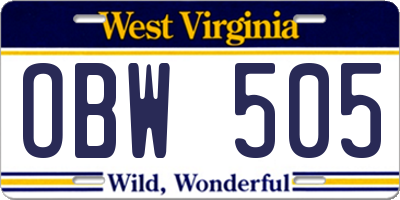 WV license plate OBW505