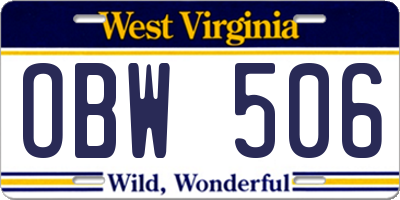 WV license plate OBW506