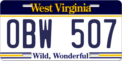 WV license plate OBW507