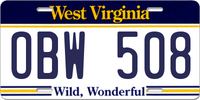WV license plate OBW508