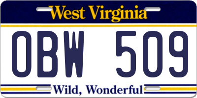 WV license plate OBW509