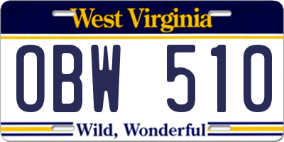 WV license plate OBW510