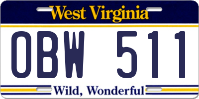 WV license plate OBW511