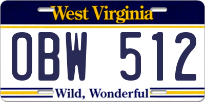 WV license plate OBW512