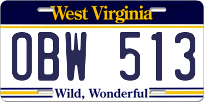 WV license plate OBW513