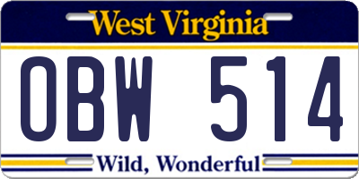 WV license plate OBW514