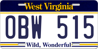 WV license plate OBW515