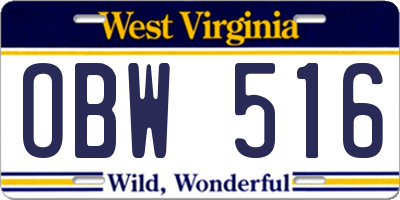 WV license plate OBW516