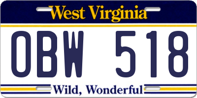 WV license plate OBW518