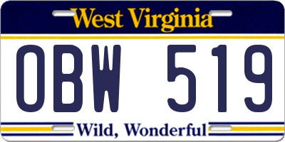 WV license plate OBW519