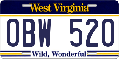 WV license plate OBW520