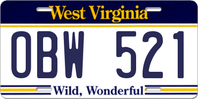 WV license plate OBW521