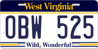 WV license plate OBW525