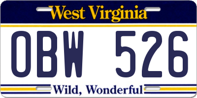 WV license plate OBW526
