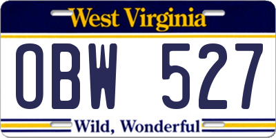 WV license plate OBW527