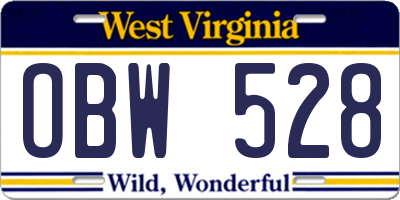 WV license plate OBW528