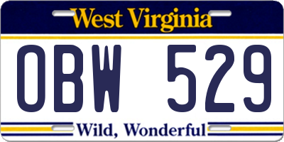 WV license plate OBW529