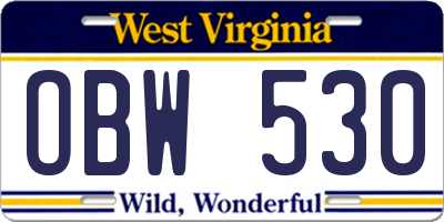 WV license plate OBW530