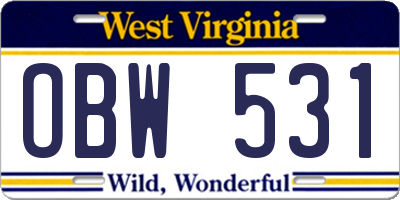 WV license plate OBW531
