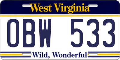 WV license plate OBW533