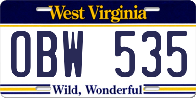 WV license plate OBW535