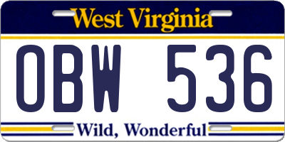 WV license plate OBW536
