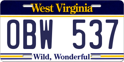 WV license plate OBW537