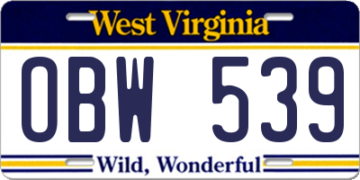 WV license plate OBW539