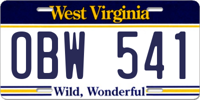 WV license plate OBW541