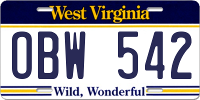WV license plate OBW542