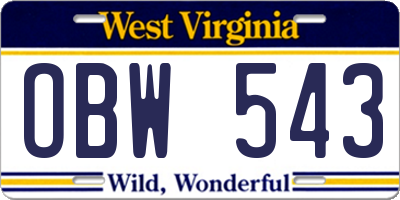 WV license plate OBW543
