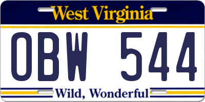 WV license plate OBW544