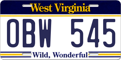 WV license plate OBW545